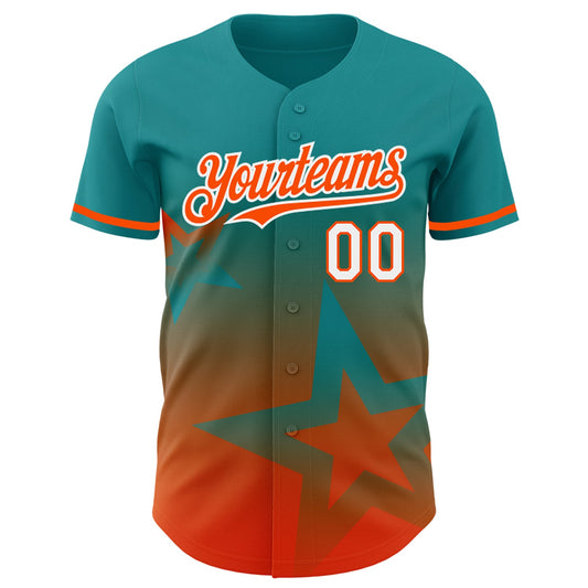 Custom Teal Orange-White 3D Pattern Design Gradient Style Twinkle Star Authentic Baseball Jersey - Sky-Custom