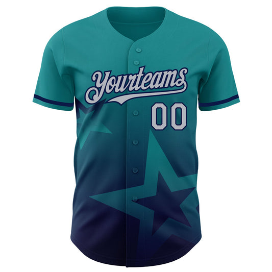 Custom Teal Gray-Navy 3D Pattern Design Gradient Style Twinkle Star Authentic Baseball Jersey - Sky-Custom