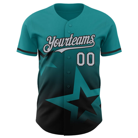 Custom Teal Gray-Black 3D Pattern Design Gradient Style Twinkle Star Authentic Baseball Jersey - Sky-Custom