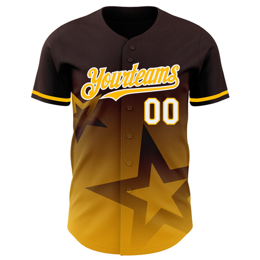 Custom Brown Gold-White 3D Pattern Design Gradient Style Twinkle Star Authentic Baseball Jersey - Sky-Custom