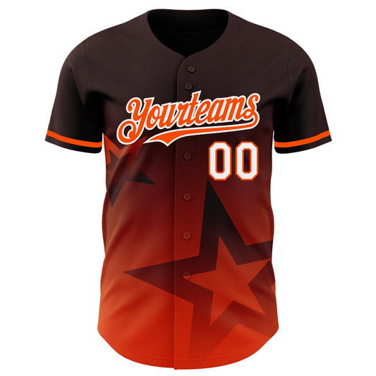 Custom Brown Orange-White 3D Pattern Design Gradient Style Twinkle Star Authentic Baseball Jersey - Sky-Custom