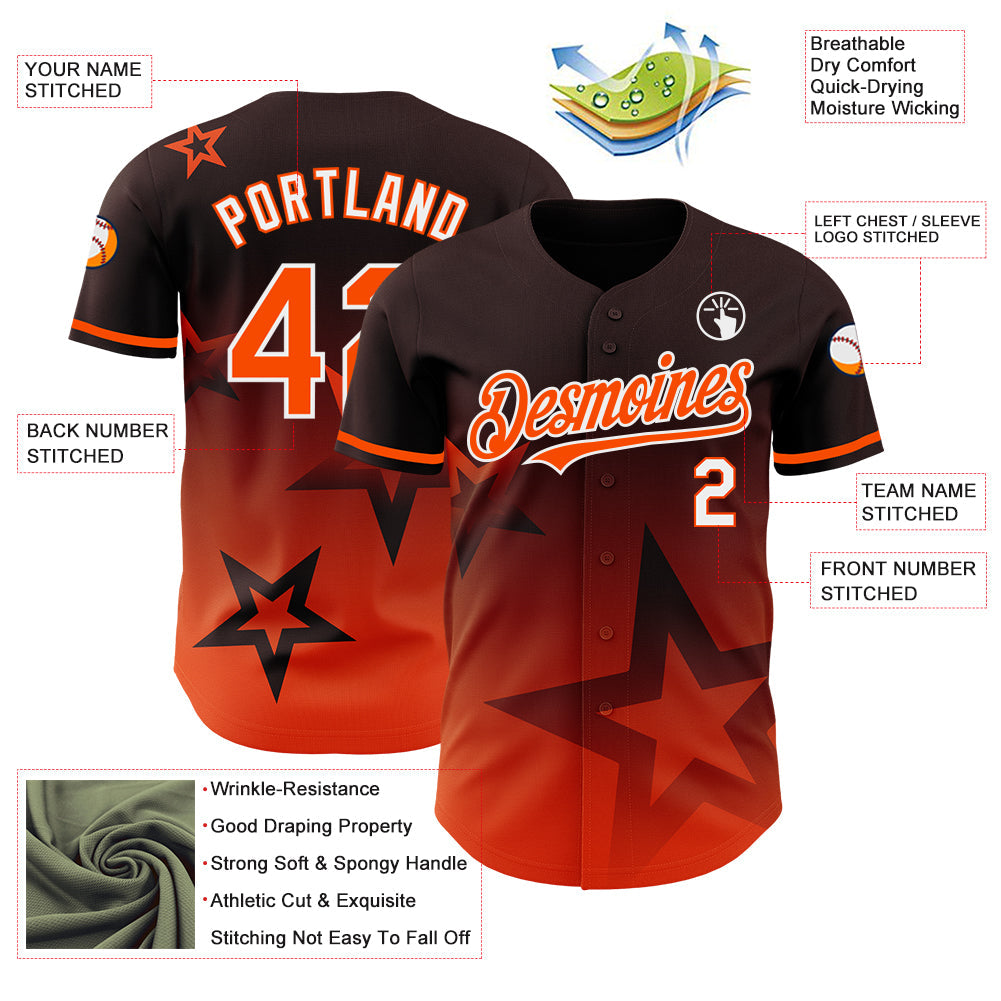 Custom Brown Orange-White 3D Pattern Design Gradient Style Twinkle Star Authentic Baseball Jersey - Sky-Custom