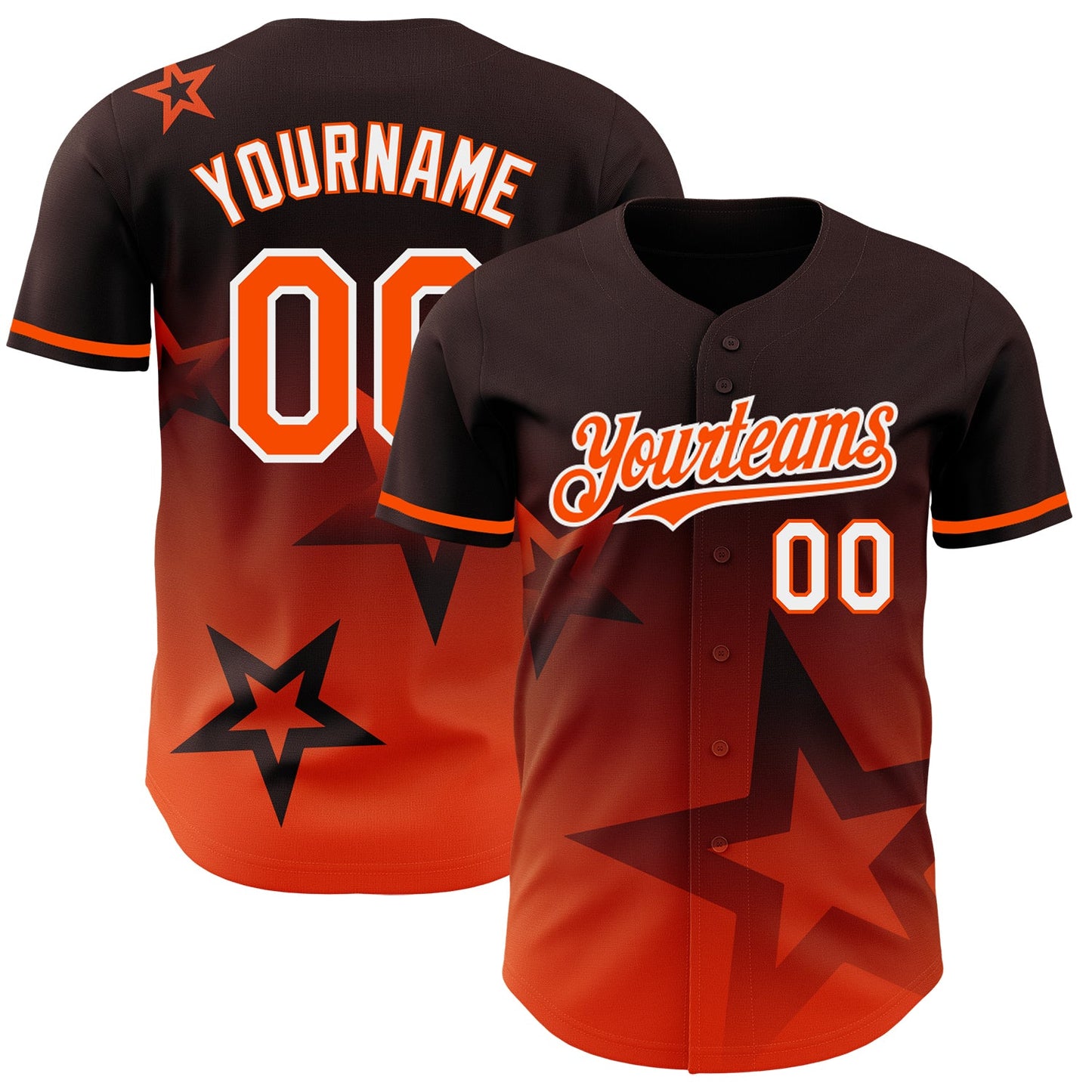 Custom Brown Orange-White 3D Pattern Design Gradient Style Twinkle Star Authentic Baseball Jersey - Sky-Custom