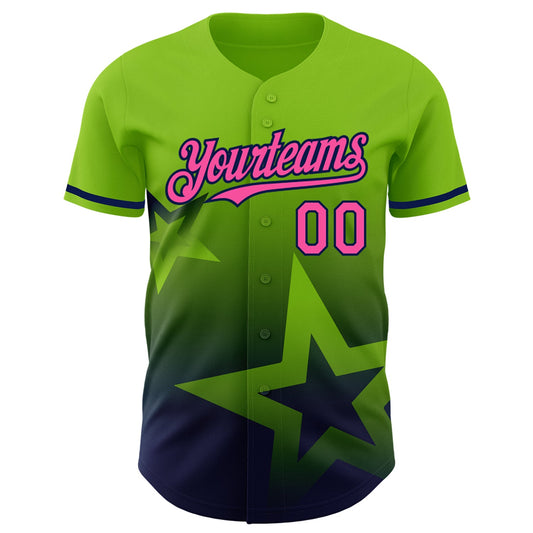 Custom Neon Green Pink-Navy 3D Pattern Design Gradient Style Twinkle Star Authentic Baseball Jersey - Sky-Custom