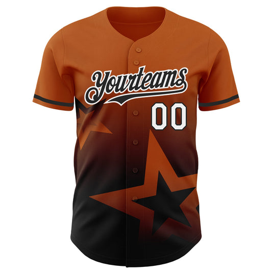 Custom Texas Orange Black-White 3D Pattern Design Gradient Style Twinkle Star Authentic Baseball Jersey - Sky-Custom