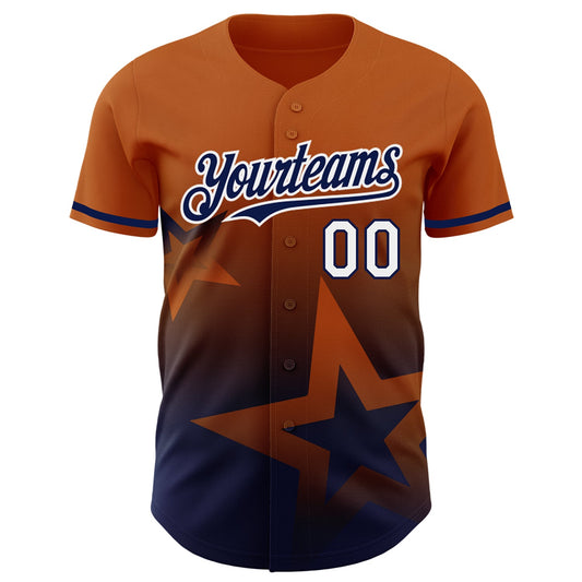 Custom Texas Orange Navy-White 3D Pattern Design Gradient Style Twinkle Star Authentic Baseball Jersey - Sky-Custom