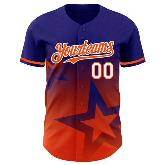 Custom Dark Purple Orange-White 3D Pattern Design Gradient Style Twinkle Star Authentic Baseball Jersey - Sky-Custom
