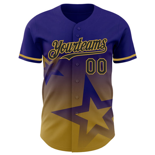 Custom Dark Purple Black-Old Gold 3D Pattern Design Gradient Style Twinkle Star Authentic Baseball Jersey - Sky-Custom