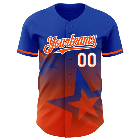 Custom Thunder Blue Orange-White 3D Pattern Design Gradient Style Twinkle Star Authentic Baseball Jersey - Sky-Custom