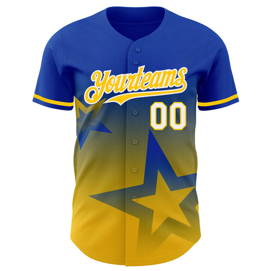 Custom Thunder Blue Yellow-White 3D Pattern Design Gradient Style Twinkle Star Authentic Baseball Jersey - Sky-Custom