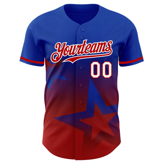 Custom Thunder Blue Red-White 3D Pattern Design Gradient Style Twinkle Star Authentic Baseball Jersey - Sky-Custom