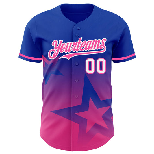 Custom Thunder Blue Pink-White 3D Pattern Design Gradient Style Twinkle Star Authentic Baseball Jersey - Sky-Custom
