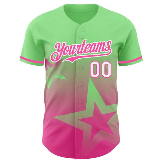 Custom Pea Green Pink-White 3D Pattern Design Gradient Style Twinkle Star Authentic Baseball Jersey - Sky-Custom
