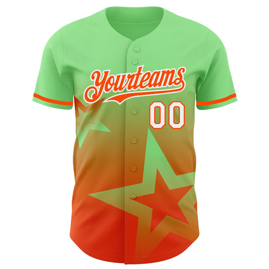 Custom Pea Green Orange-White 3D Pattern Design Gradient Style Twinkle Star Authentic Baseball Jersey - Sky-Custom