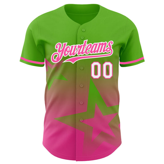 Custom Aurora Green Pink-White 3D Pattern Design Gradient Style Twinkle Star Authentic Baseball Jersey - Sky-Custom