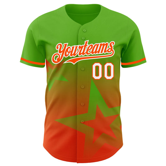 Custom Aurora Green Orange-White 3D Pattern Design Gradient Style Twinkle Star Authentic Baseball Jersey - Sky-Custom