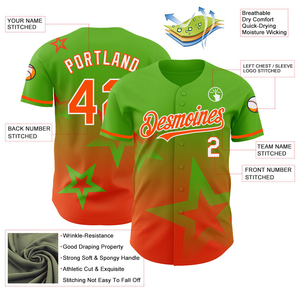 Custom Aurora Green Orange-White 3D Pattern Design Gradient Style Twinkle Star Authentic Baseball Jersey - Sky-Custom