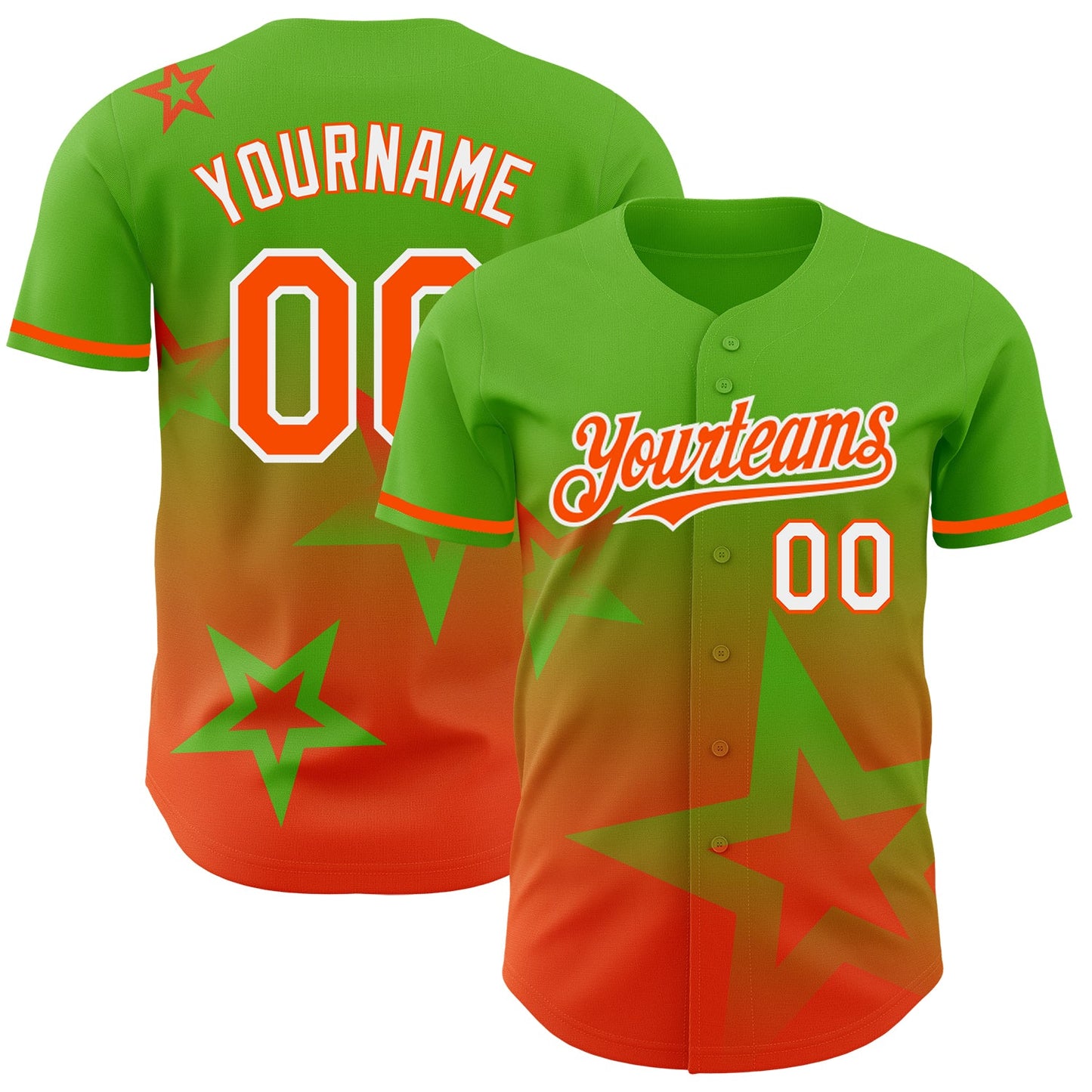 Custom Aurora Green Orange-White 3D Pattern Design Gradient Style Twinkle Star Authentic Baseball Jersey - Sky-Custom