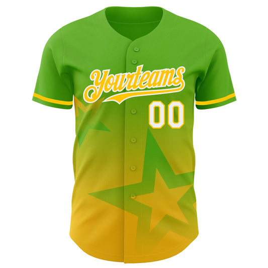 Custom Aurora Green Yellow-White 3D Pattern Design Gradient Style Twinkle Star Authentic Baseball Jersey - Sky-Custom