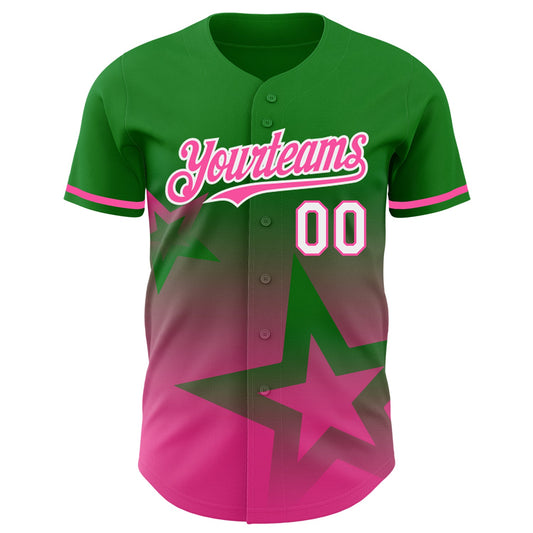 Custom Grass Green Pink-White 3D Pattern Design Gradient Style Twinkle Star Authentic Baseball Jersey - Sky-Custom