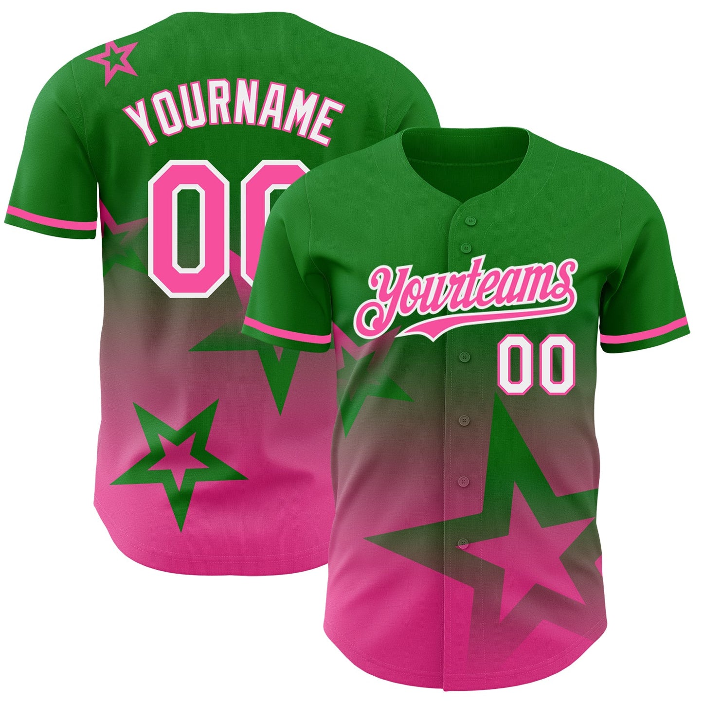 Custom Grass Green Pink-White 3D Pattern Design Gradient Style Twinkle Star Authentic Baseball Jersey - Sky-Custom