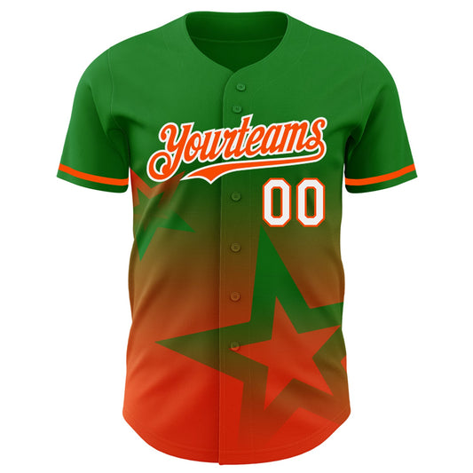 Custom Grass Green Orange-White 3D Pattern Design Gradient Style Twinkle Star Authentic Baseball Jersey - Sky-Custom