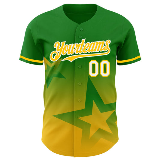 Custom Grass Green Yellow-White 3D Pattern Design Gradient Style Twinkle Star Authentic Baseball Jersey - Sky-Custom