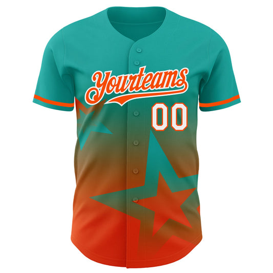 Custom Aqua Orange-White 3D Pattern Design Gradient Style Twinkle Star Authentic Baseball Jersey - Sky-Custom
