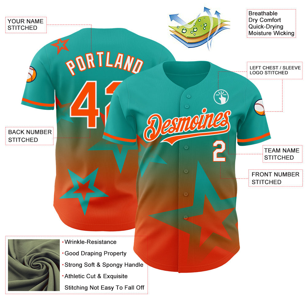 Custom Aqua Orange-White 3D Pattern Design Gradient Style Twinkle Star Authentic Baseball Jersey - Sky-Custom
