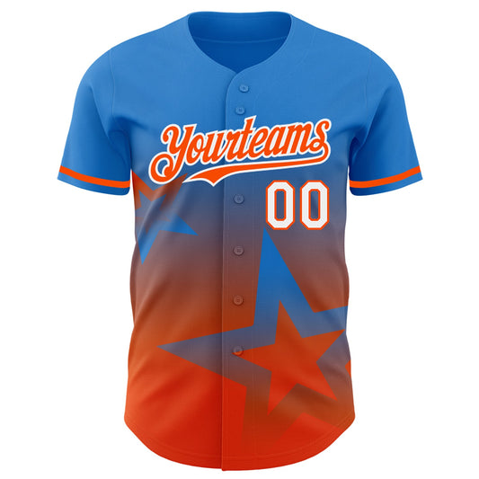 Custom Electric Blue Orange-White 3D Pattern Design Gradient Style Twinkle Star Authentic Baseball Jersey - Sky-Custom