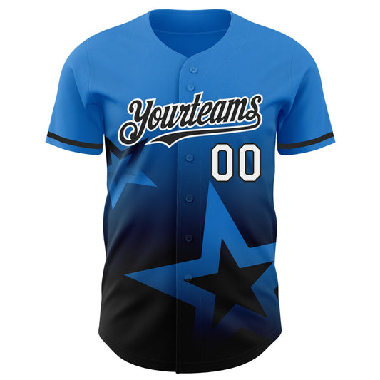 Custom Electric Blue Black-White 3D Pattern Design Gradient Style Twinkle Star Authentic Baseball Jersey - Sky-Custom