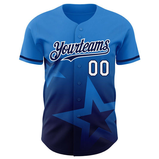 Custom Electric Blue Navy-White 3D Pattern Design Gradient Style Twinkle Star Authentic Baseball Jersey - Sky-Custom