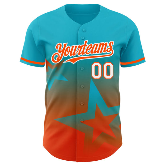 Custom Lakes Blue Orange-White 3D Pattern Design Gradient Style Twinkle Star Authentic Baseball Jersey - Sky-Custom