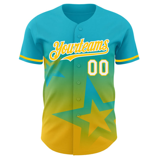 Custom Lakes Blue Yellow-White 3D Pattern Design Gradient Style Twinkle Star Authentic Baseball Jersey - Sky-Custom