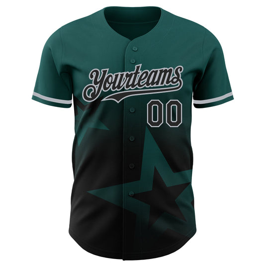 Custom Midnight Green Black-Gray 3D Pattern Design Gradient Style Twinkle Star Authentic Baseball Jersey - Sky-Custom