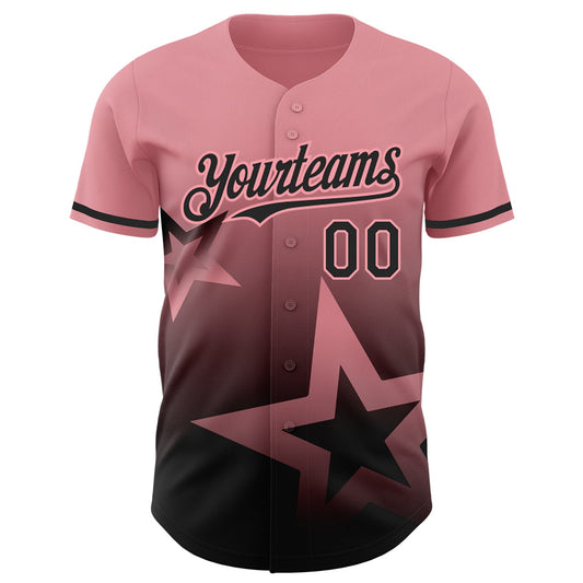 Custom Medium Pink Black 3D Pattern Design Gradient Style Twinkle Star Authentic Baseball Jersey - Sky-Custom