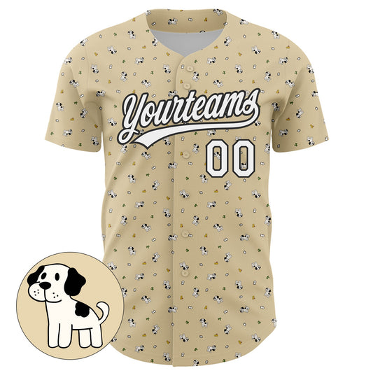 Custom Cream White-Black 3D Pattern Design Animal Dog Authentic Baseball Jersey - Sky-Custom