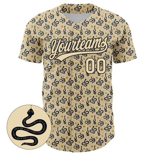 Custom Cream Black 3D Pattern Design Animal Snake Authentic Baseball Jersey - Sky-Custom