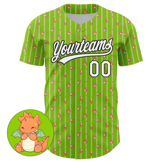 Custom Neon Green White-Black 3D Pattern Design Animal Dinosaur Authentic Baseball Jersey - Sky-Custom