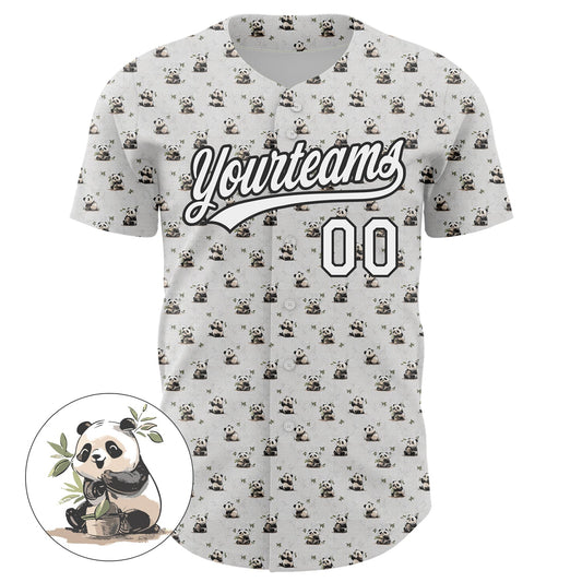 Custom White Black 3D Pattern Design Animal Panda Authentic Baseball Jersey - Sky-Custom