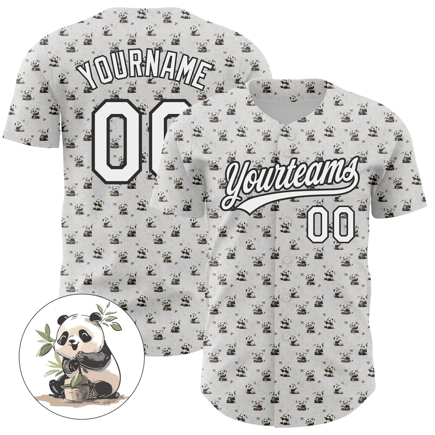 Custom White Black 3D Pattern Design Animal Panda Authentic Baseball Jersey - Sky-Custom