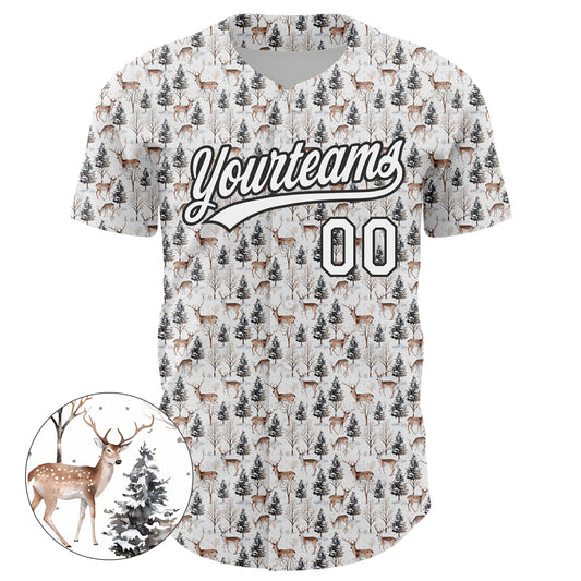 Custom White Black 3D Pattern Design Animal Deer Authentic Baseball Jersey - Sky-Custom