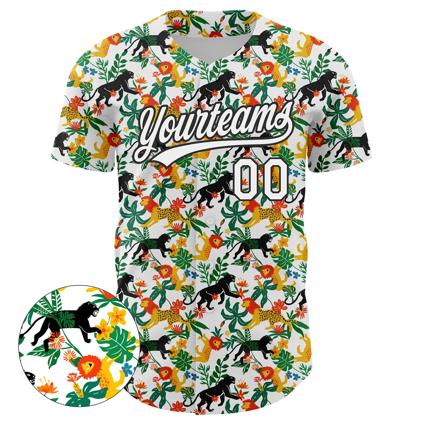 Custom White Black 3D Pattern Design Animal Lion And Leopard Authentic Baseball Jersey - Sky-Custom