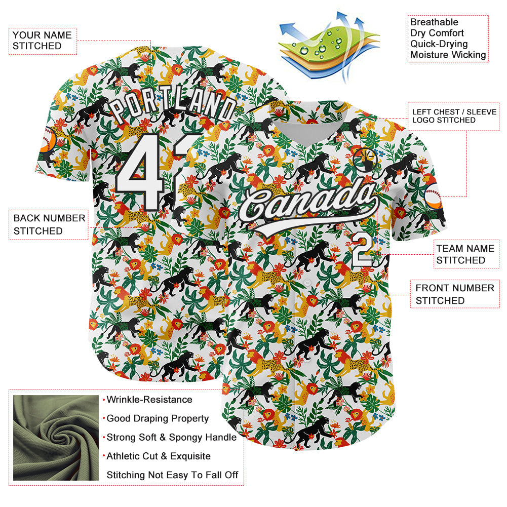 Custom White Black 3D Pattern Design Animal Lion And Leopard Authentic Baseball Jersey - Sky-Custom