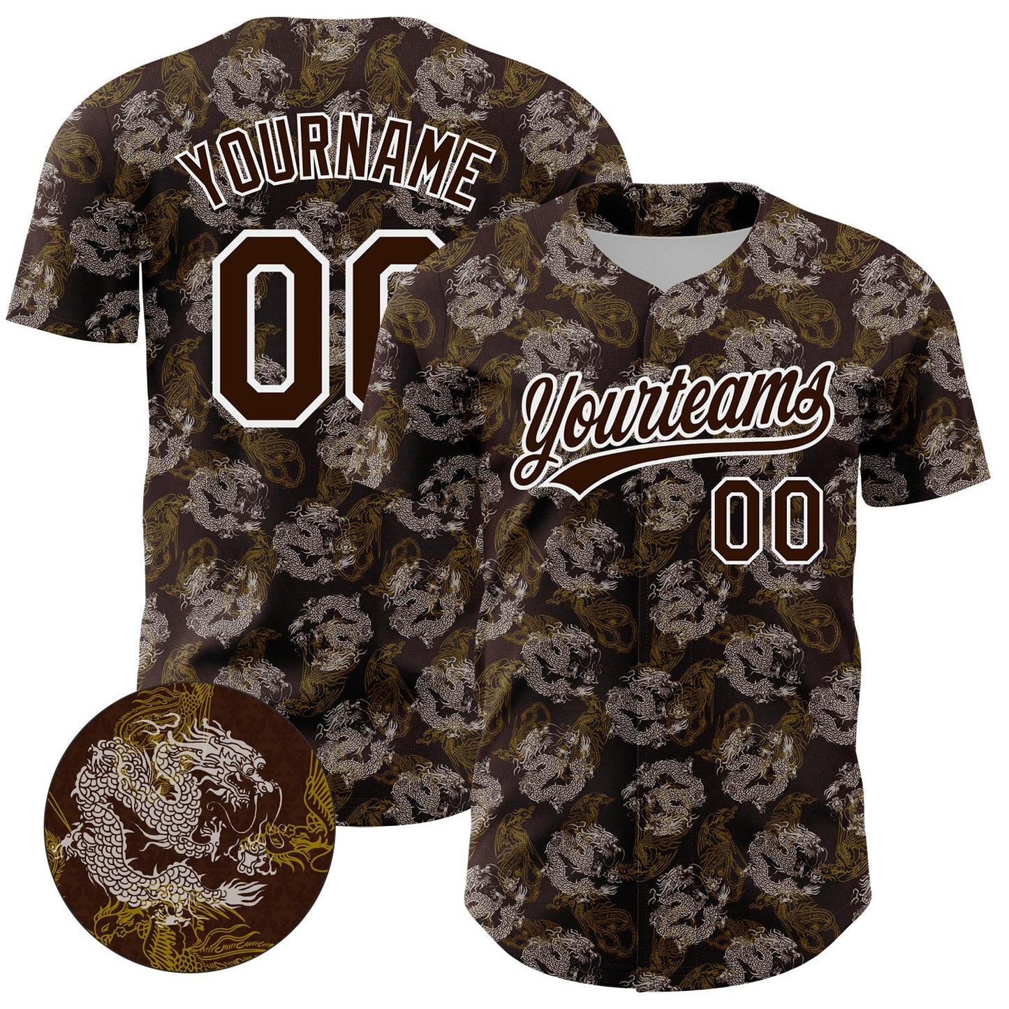 Custom Brown White 3D Pattern Design Animal Loongfeng Authentic Baseball Jersey - Sky-Custom