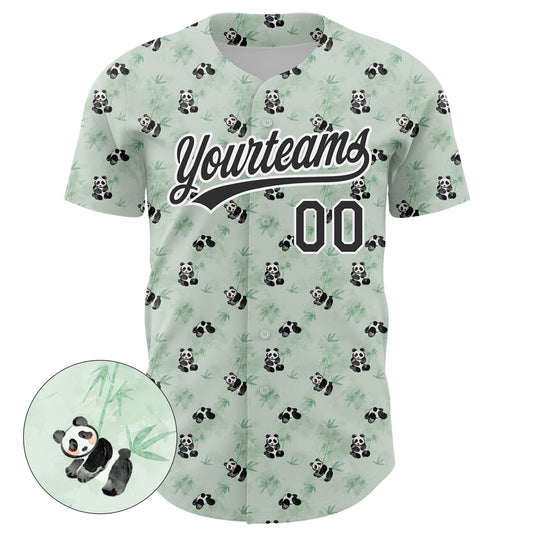 Custom Green Black-White 3D Pattern Design Animal Panda Authentic Baseball Jersey - Sky-Custom