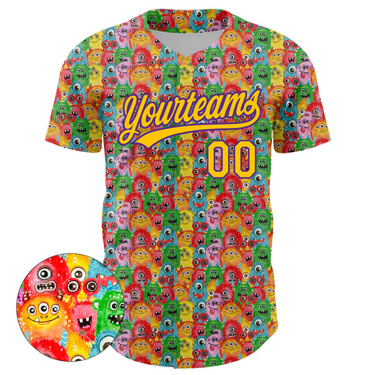 Custom Pink Yellow-Purple 3D Pattern Design Animal Funny Monster Authentic Baseball Jersey - Sky-Custom