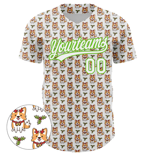 Custom White Aurora Green 3D Pattern Design Animal Dog Authentic Baseball Jersey - Sky-Custom