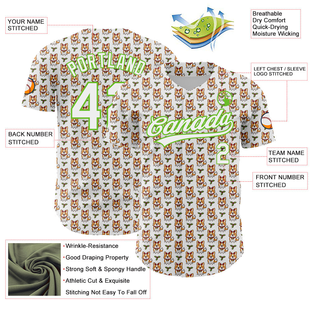 Custom White Aurora Green 3D Pattern Design Animal Dog Authentic Baseball Jersey - Sky-Custom