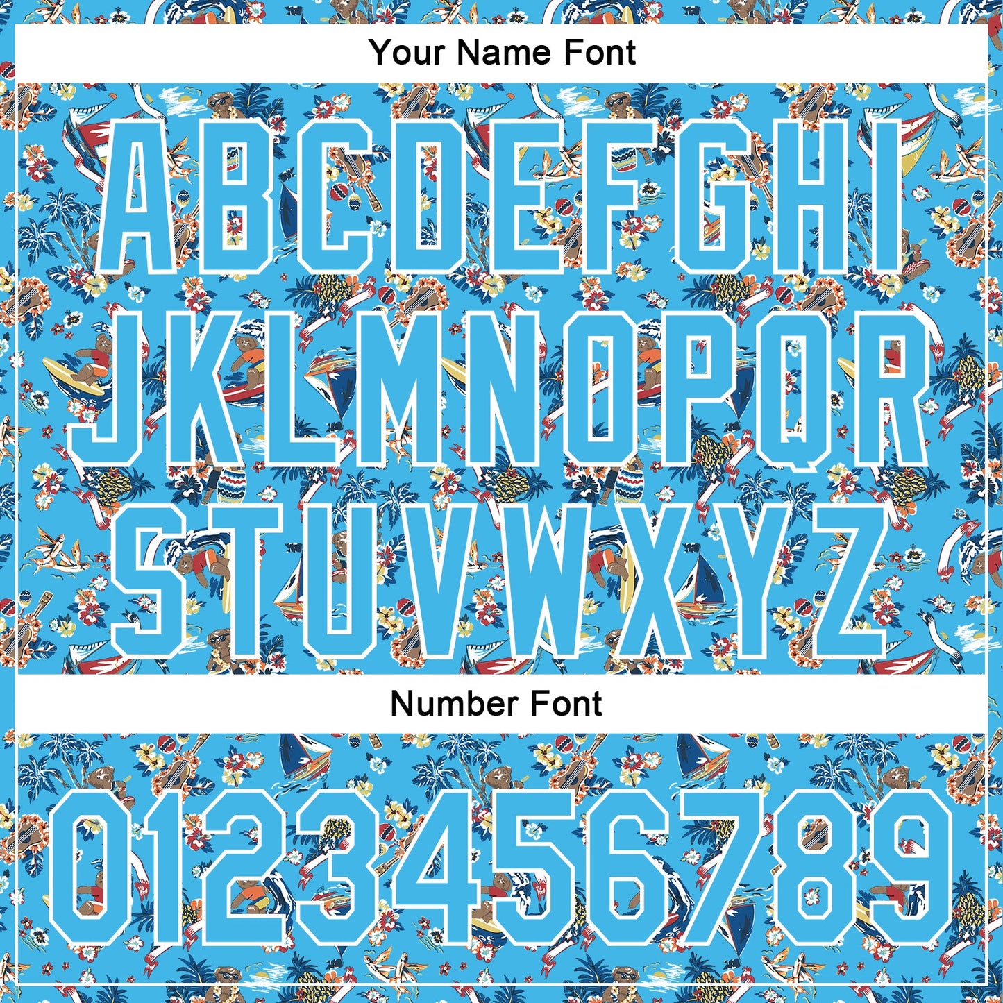 Custom Sky Blue White 3D Pattern Design Animal Bear And Hawaii Palm Trees Authentic Baseball Jersey - Sky-Custom